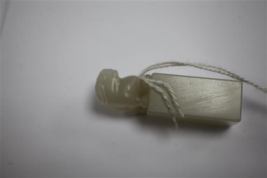 A Chinese small pale celadon jade seal, 4.4cm